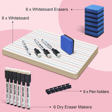 Dry Erase Boards 6 Pack Double Sided Small Whiteboards Lines Kids Students Lined