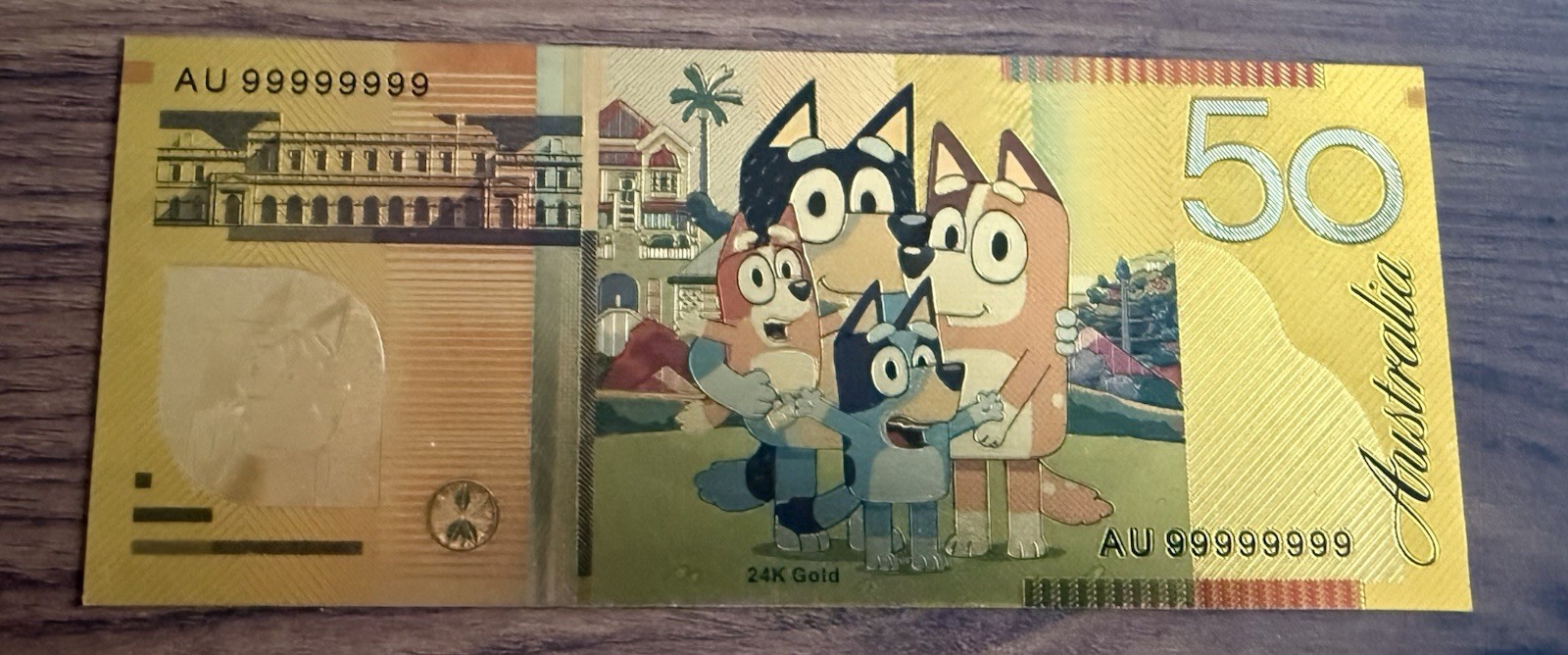 Bluey $50 Australian Dollars 24kt .999 Gold Foil Novelty Banknote - Great Gift!