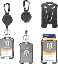 2 Pack Retractable Keychain with ID Card Holder, Heavy Duty Carabiner Badge Hold