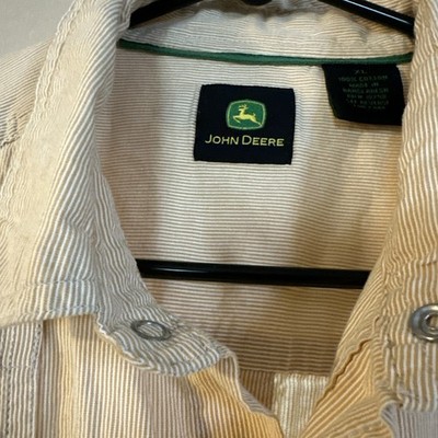 John Deere Pinstripe Snap Up Pearl Long Sleeve Shirt Men's Size XL Beige 