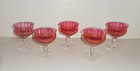 (5) Mid- Century Red/Pink Lustre  (4 1/8") Low Stemmed Champagne/Sherbet Glasses
