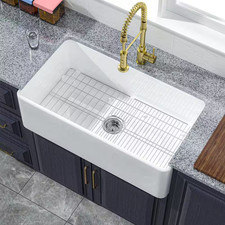 Farmhouse Kitchen Sink 33 In. Apron Front Farm Sink Single Bowl White Fireclay K