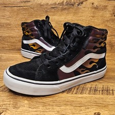 VANS Black Flame Padded Collar Lace up High top sneaker size 4 youth.