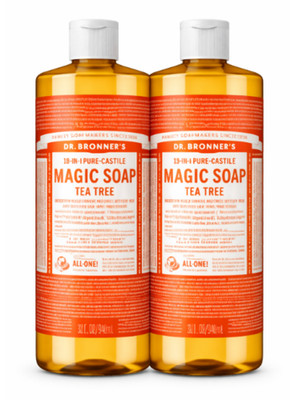 Dr. Bronner's - Pure-Castile Liquid Soap (Tea Tree, 32 Fl Oz (Pack of 2), 32 oz