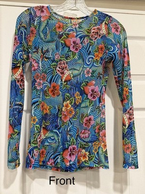 Luli Fama Inked babe Mesh Long Sleeve Top Shirt Rash Guard Sz Large Runs Small