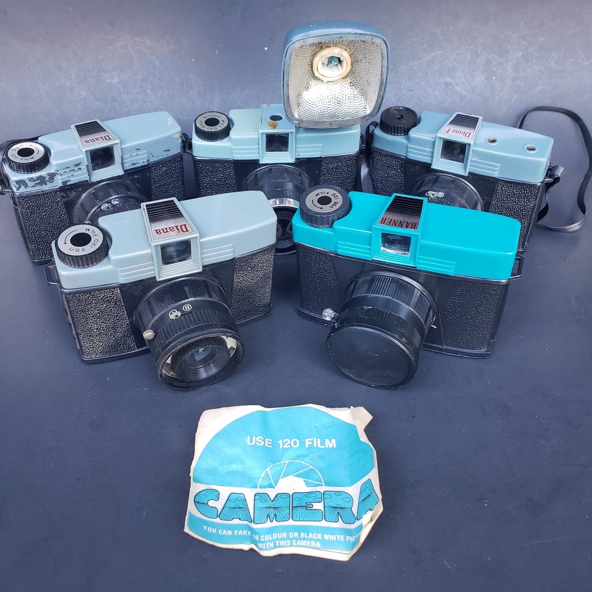 Lot Of Vintage Diana Banner Plastic Toy Film Cameras Hong