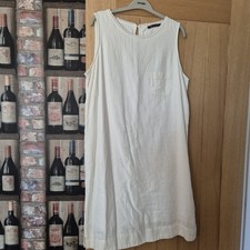 MARKS & SPENCER COLLECTION SLEEVELESS DRESS 16 WHITE KNEE LENGTH LINEN BLEND IMM