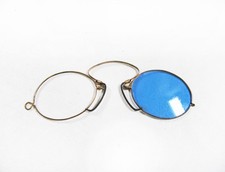 Antique Victorian Edwardian Brass Cobalt Lens Pince Nez Sunglasses Glasses