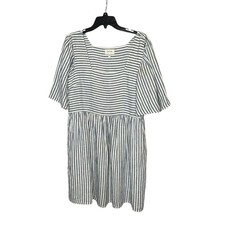 Joie Anjelica Striped 100% Linen Square Neck Puff Sleeve Party Dress Size Small