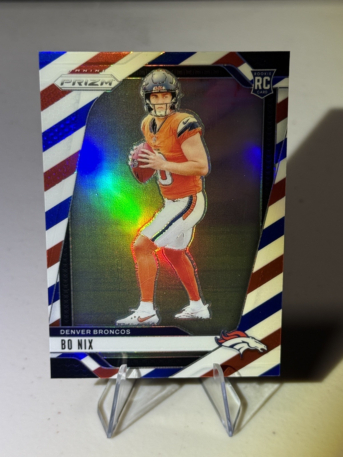 2024 Panini Prizm #309 Bo Nix RC Rookie Red White Blue Prizm Denver Broncos