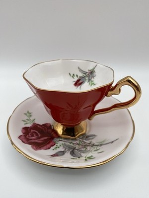 Vintage Royal Stafford England Teacup and Saucer Red  Roses To Remember 