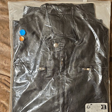 Men's Black Leather Biker Jacket L Regular Fit Full Zip Stand-Up Collar