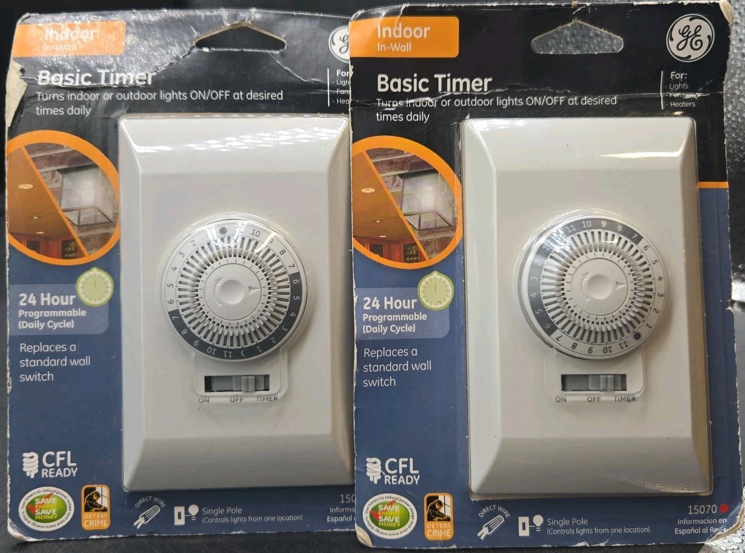 2 New GE Basic Timer Indoor In-Wall 15070 24 Hour Programmable Timer NOS