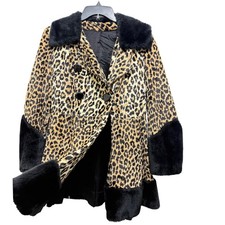 Vtg 60s Leopard Print Mob Wife Coat Womens S Leopard Faux Fur Union Made