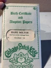 Cabbage Patch Kids Vintage Coleco Boy Birth Certificate Hans Milton