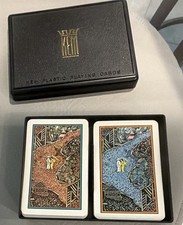 Vintage KEM Plastic Playing Cards Double Deck Set in Black Case Japan