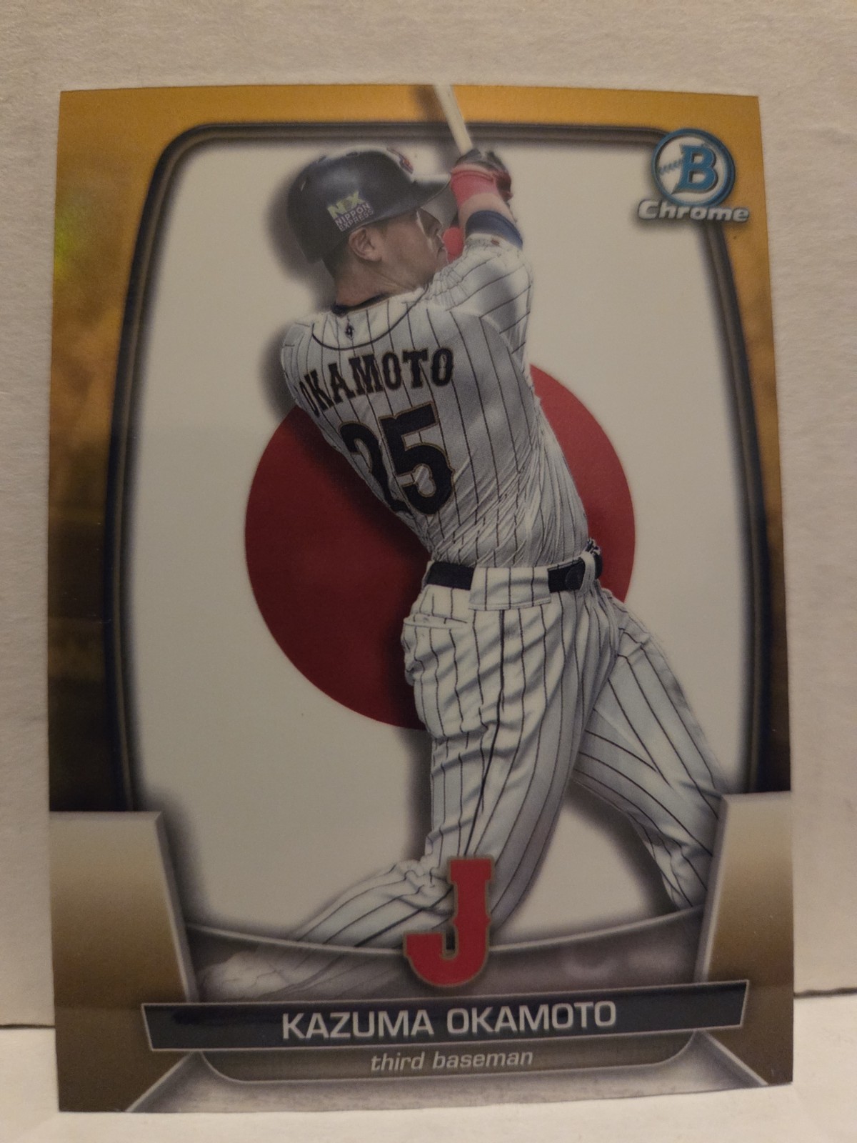 Kazuma Okamoto 2023 Bowman Chrome WBC Flag Gold Refractor /50 Team Japan
