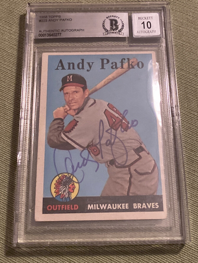 1958 TOPPS ANDY PAFKO #223 BRAVES SIGNED Autographed Beckett