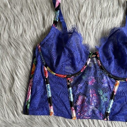 Sofia By Sofia Vergara Lace & Satin Bustier Womens Size 36B Blue Floral Corset - Picture 4 of 8
