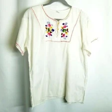 Unbranded Cinco de Mayo hand embroidered Ecuador Floral cotton embroidery L