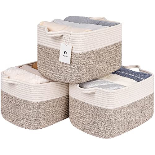 Large Woven Rectangle Basket With Handles 14Lx10Wx8.6H 14L*10W*8.6H White Brown
