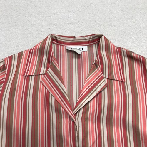 Vintage Silk Blouse Womens 10 Red Tan Pink Alfani Striped Office Classic - Picture 3 of 18