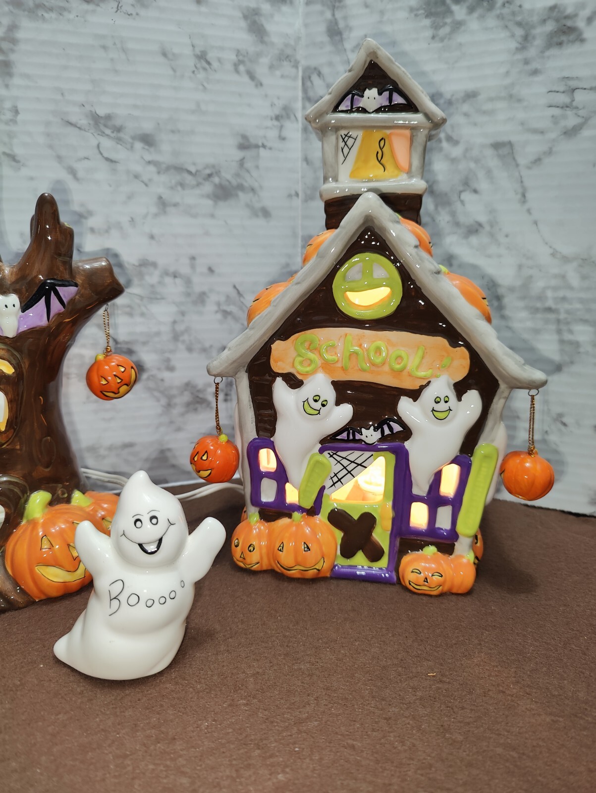 JCPenney Home Collection 7PC Lighted Ceramic Halloween Village Pumpkins