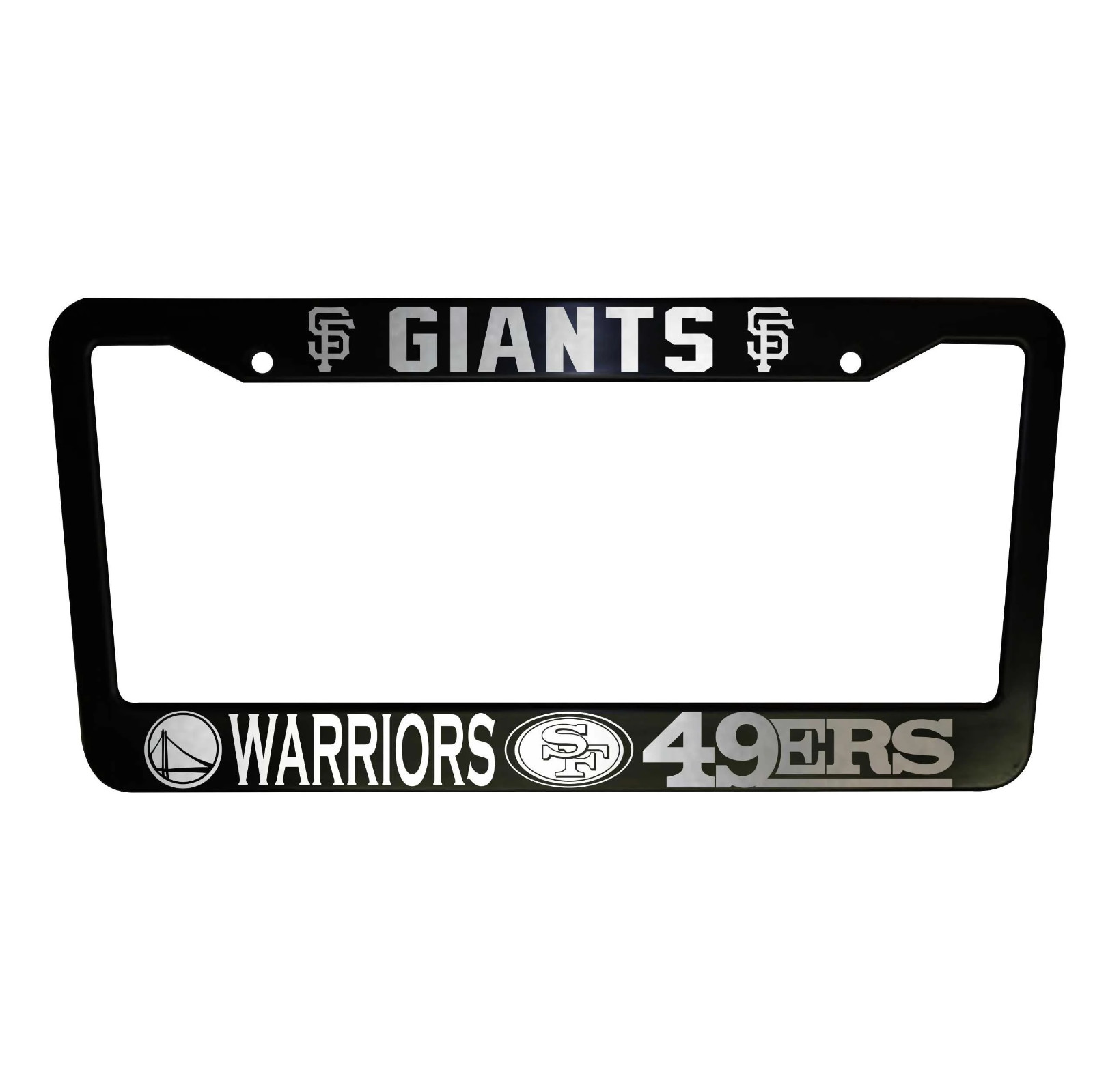 Set of 2 - San Francisco Giants, 49ers, Warriors Black Car License Plate Frames