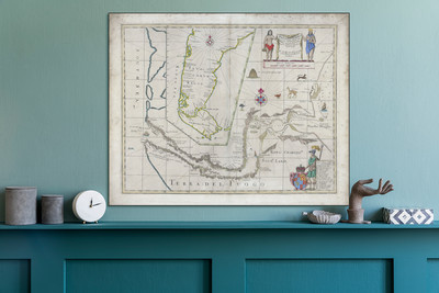 John Narbrough's 1673 Sea Chart Map of Magellan's Strait Geography Poster Print