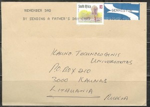 S Africa 2001 3 Rand giraffe, Fathers Day slogan cancel ...