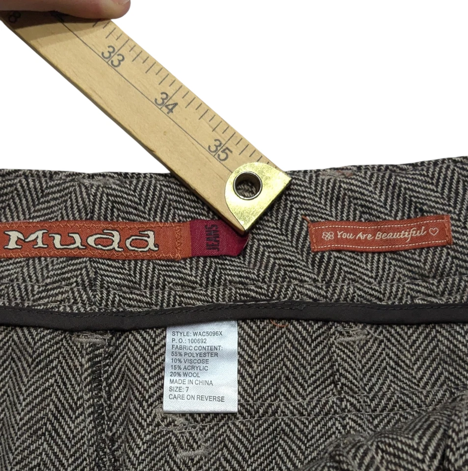 Minifalda de Colección Y2K Mudd Jeans Tweed Lana Espiga Talla 7 Dark Academia Foto 3 de 4