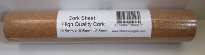 2KCork25s- 6 x 2.5mm x 915mm x 305mm High Quality Cork Sheet Roll Baseboard Bed