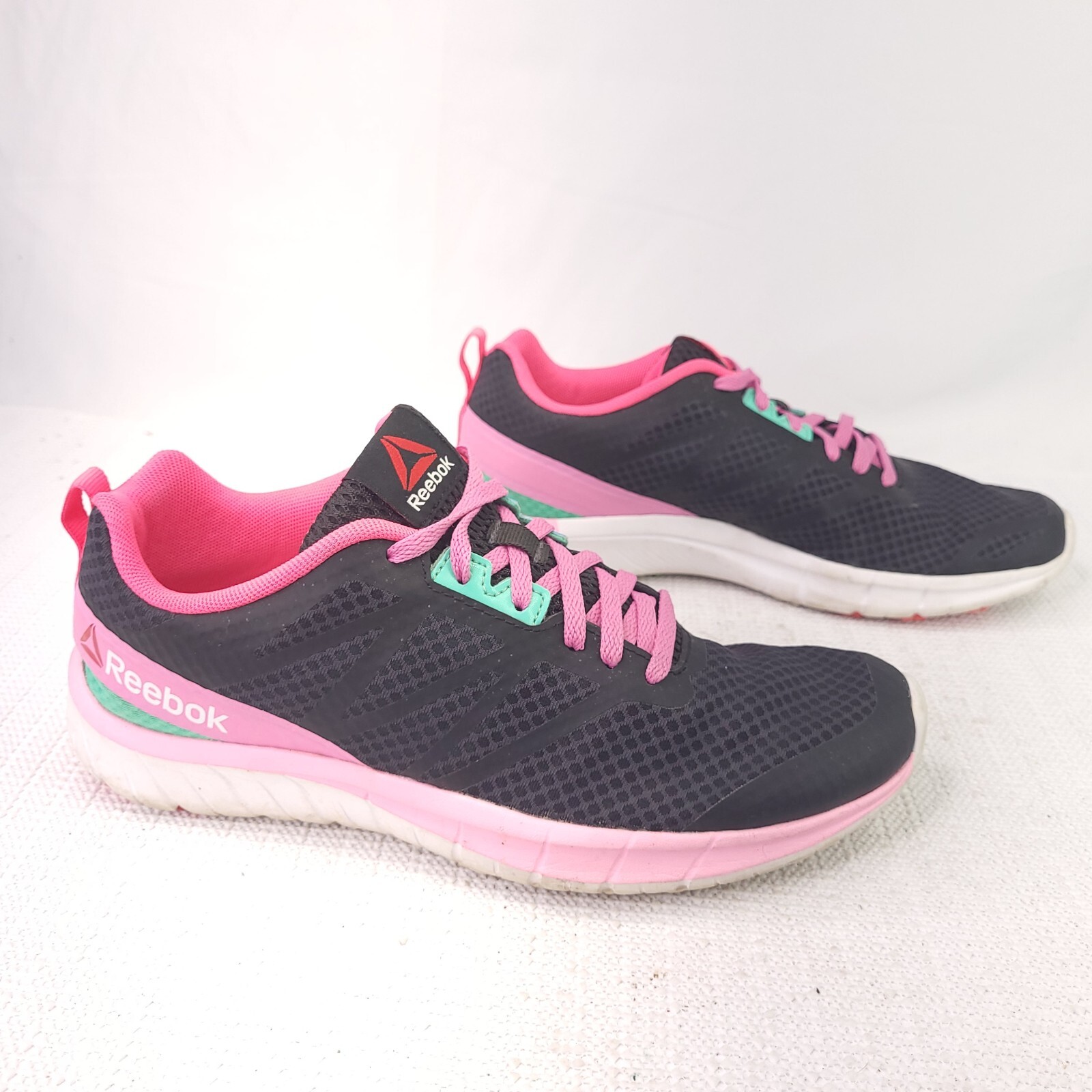 Reebok Running Shoes Lace Up Black Pink Green Athletic Sneakers Womens Size 6.5-image