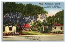 Postcard Riverside Court Motel Advertising AAA Palmetto Florida Linen UNP