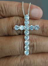 2.50 KT Diamanti Finti Croce Ciondolo Collana 18 " Catena 14k Placcato Oro