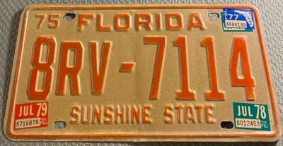 1975 1977 1978 1979 Vintage Florida License Plate 8RV-7114 Volusia