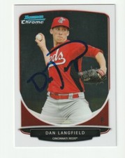Dan Langfield Signed 2013 Bowman Chrome Prospects Card Auto Cincinnati Reds COA