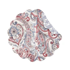 Claiborne Paisley Floral Quilted Reversible Round C&F Placemat Blues, Pink, Gray