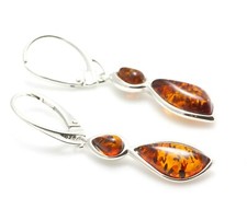 Natural Baltic Amber Sterling Silver 925 Drop Dangle Earrings Gift Jewellery