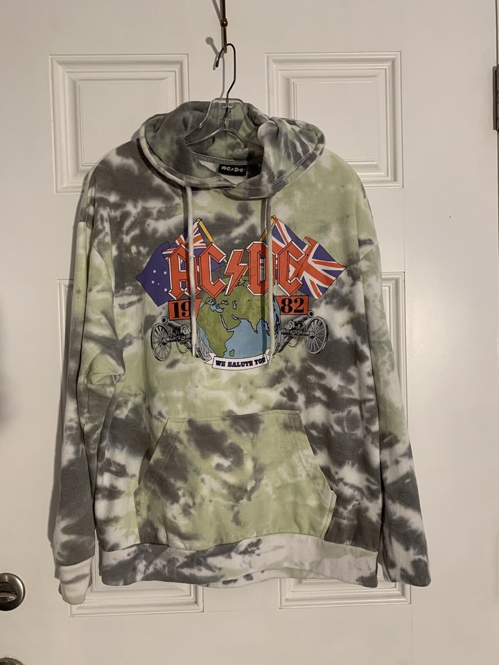 AC/DC Tie Dye Hoodie Large AC⚡️DC LOGO Double Sided Hooded Sweatshirt ...