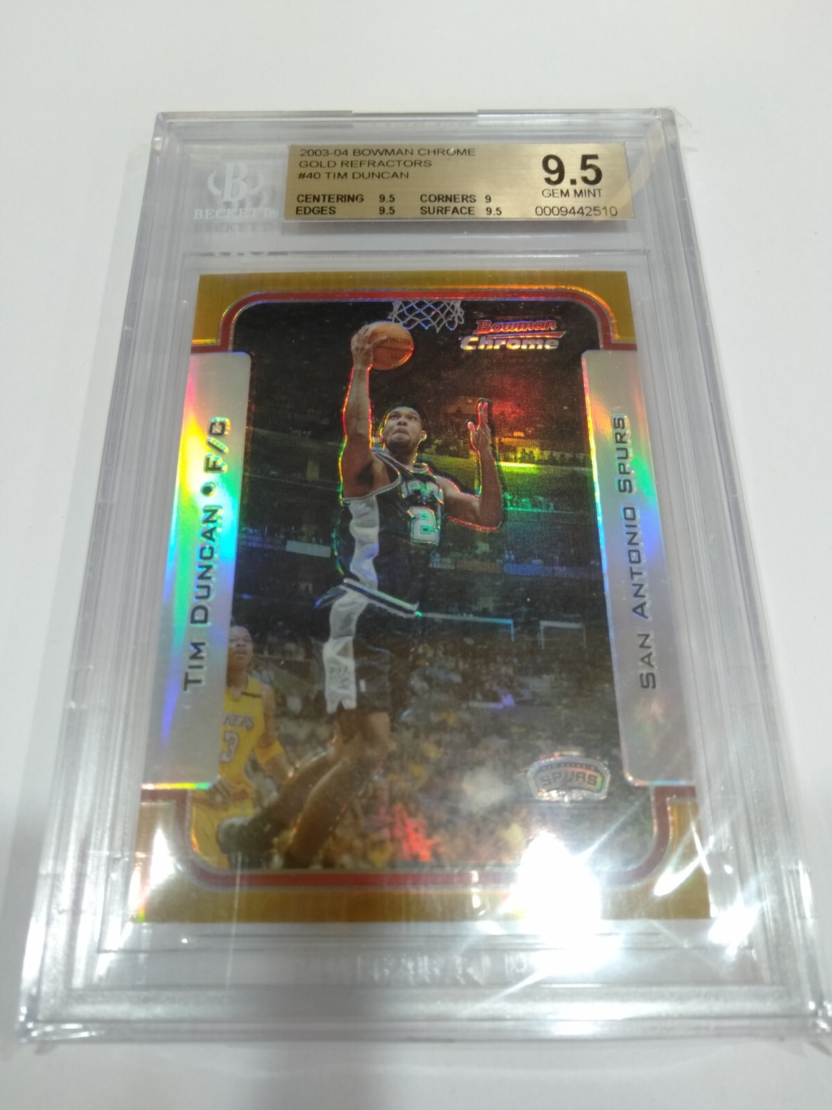 2003 Bowman Chrome Gold Refractor #40 Tim Duncan Spurs 09/50 BGS 9.5