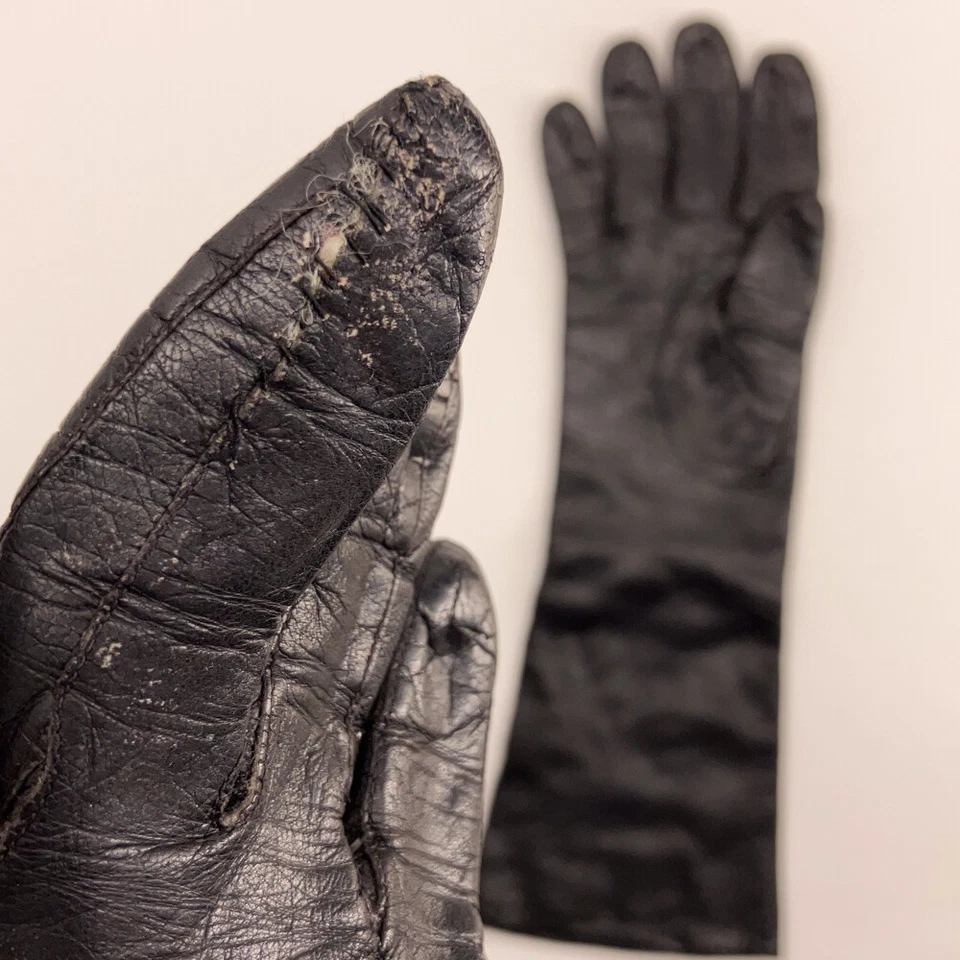 Vintage Lord & Taylor Made France Long cuff leather knit lined gloves size 7 - Image 3 of 4