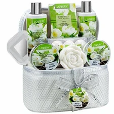 Bath and Body Gift Basket For Women & Men - 14pc Spa Set in Jasmine Fragrance