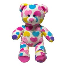 Build a Bear Big Hearts Teddy Bear Purple Pink BAB Stuffed Animal Plush Toy