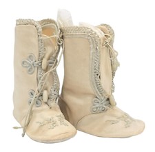 ANTIQUE ITALIAN CHILDREN SILK EMBROIDERED LACE-UP BOOTS