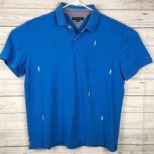 Tommy Hilfiger Blue Polo Knit Shirt with Surfboard All Over Embroidery Mens XL
