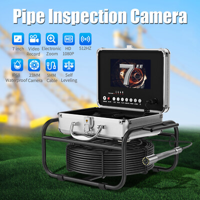 30m Sewer Pipe Inspection Camera w/ 512Hz Transmitter Self Leveling 7'' Monitor