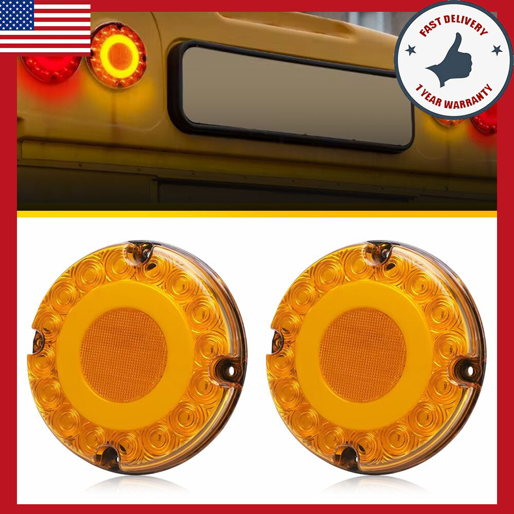 Pair US Round Yellow Truck LED Trailer Bus Brake Stop Turn Signal Tail Light QLL