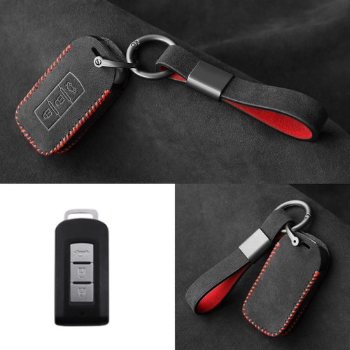 Full Suede Covered Key Fob Remote Protector Holder Cover Case For Mitsubishi ASX - Picture 2 of 8