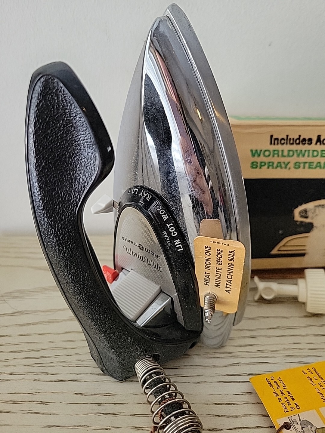 Vintage GE Spray Steam & Dry Travel Iron W/Overseas Adapters F49 Tags Still On